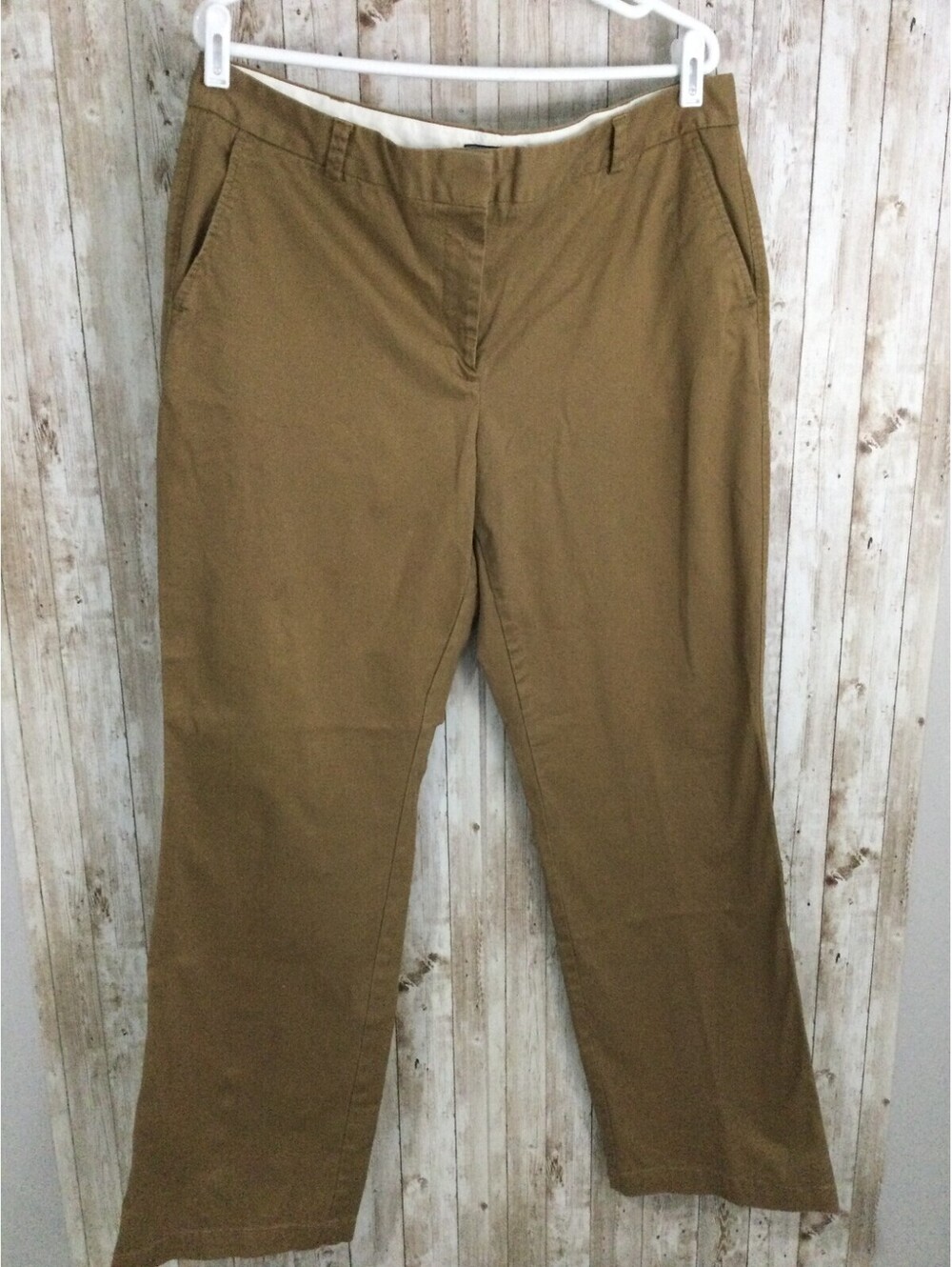 Womens Lands End Sz 16 Brown Mid Rise Trouser Pants Inseam 31.5" cotton spandex